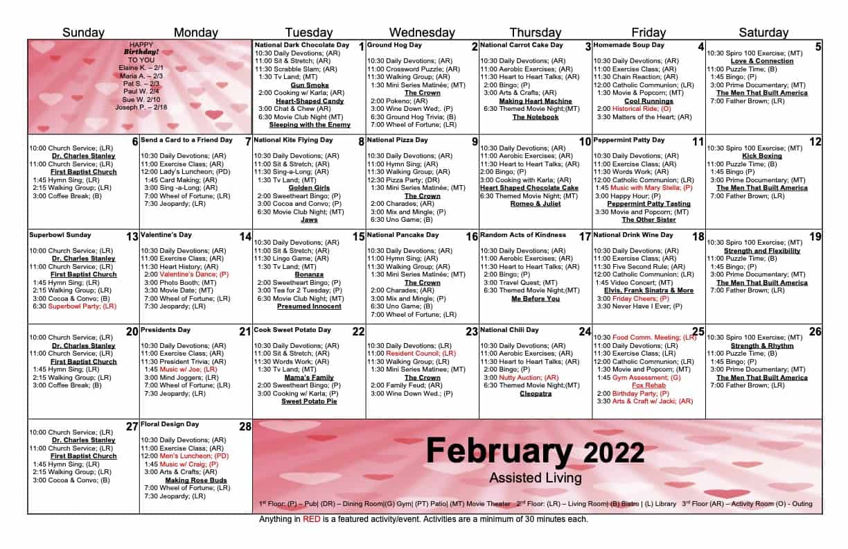 February 2022 Calendar - Auburn Hill Senior Living