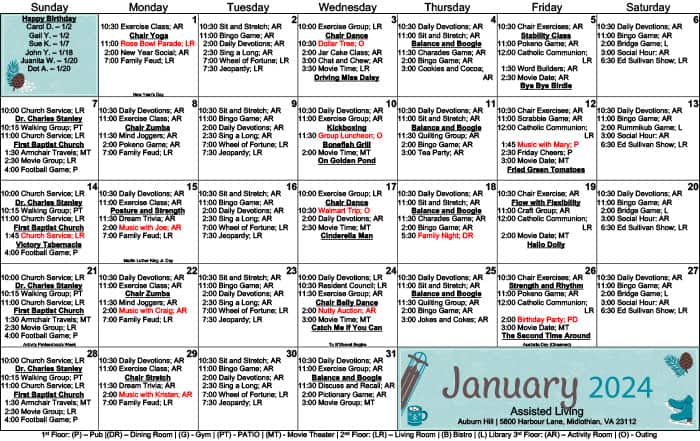 January 2024 Calendar - Auburn Hill Senior Living